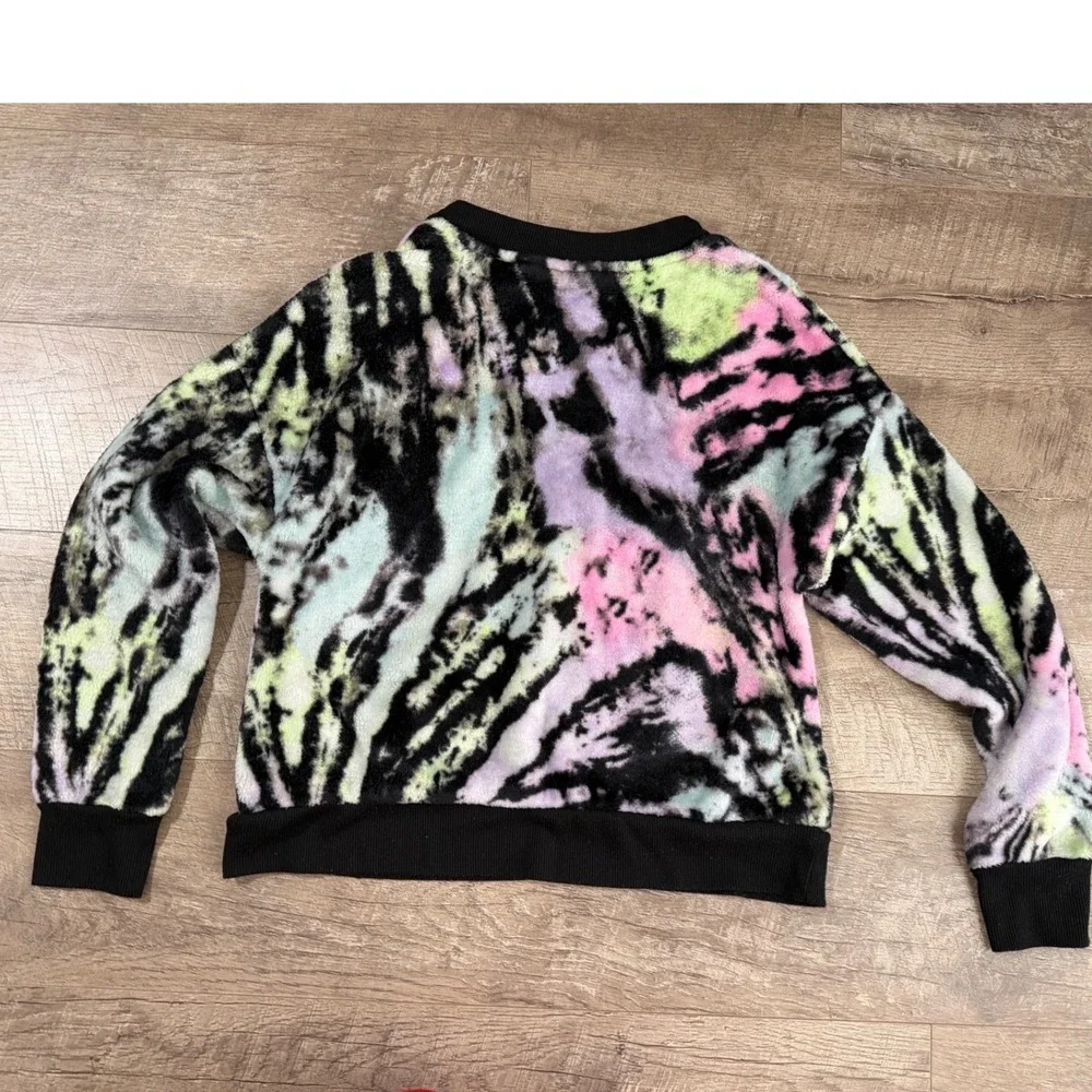 Justice Girl's Faux Fur Tie Dye Sequin Logo Sweatshirt Multi Color Size M 10